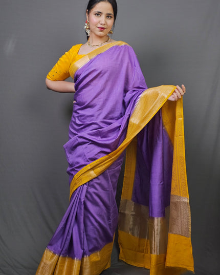 Radiant Yellow and Purple Silk Blend Saree