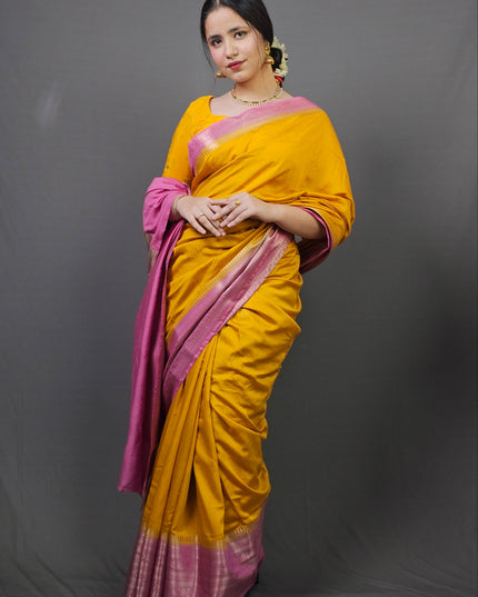 Sunlit Prema Contrast Border Banarasi Saree