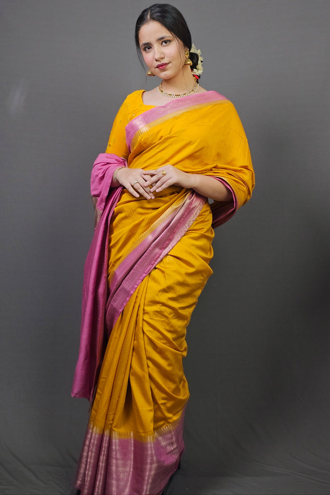 Sunlit Prema Contrast Border Banarasi Saree