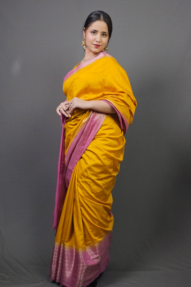 Sunlit Prema Contrast Border Banarasi Saree