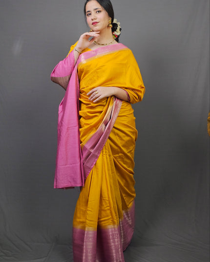 Sunlit Prema Contrast Border Banarasi Saree