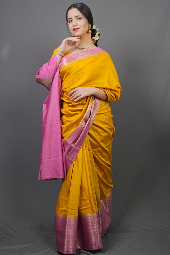 Sunlit Prema Contrast Border Banarasi Saree