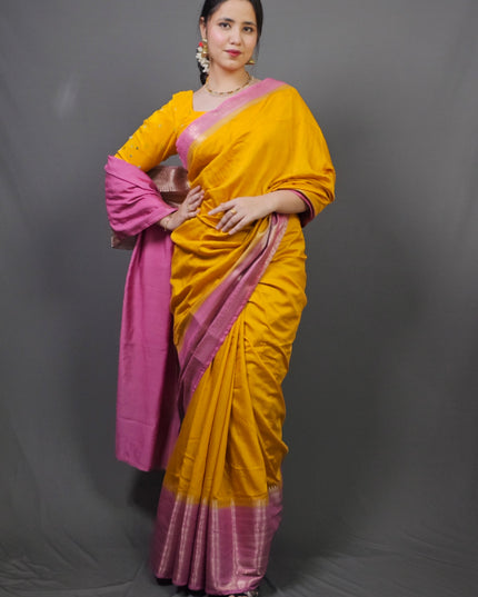 Sunlit Prema Contrast Border Banarasi Saree