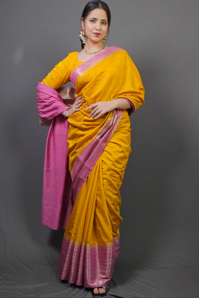Sunlit Prema Contrast Border Banarasi Saree