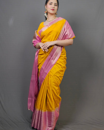 Sunlit Prema Contrast Border Banarasi Saree