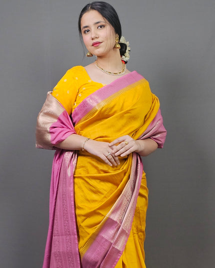 Sunlit Prema Contrast Border Banarasi Saree