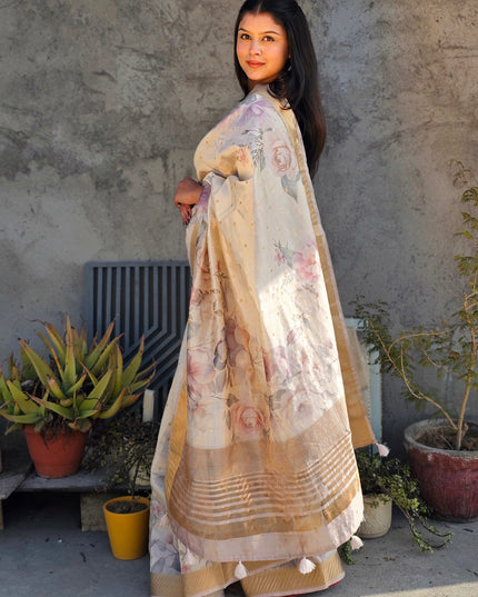 Ivory Blossom Tussar Saree