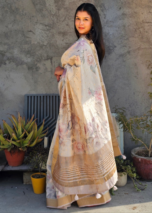 Ivory Blossom Tussar Saree