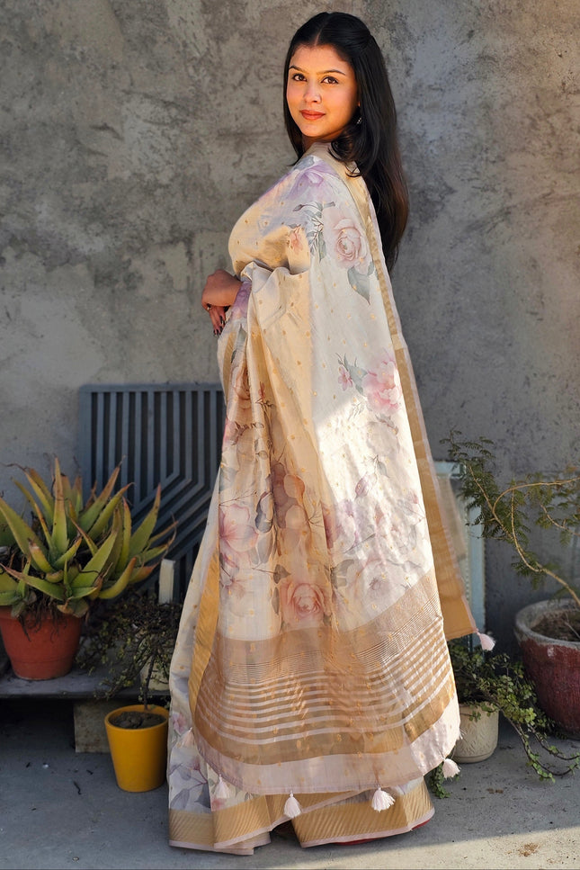 Ivory Blossom Tussar Saree