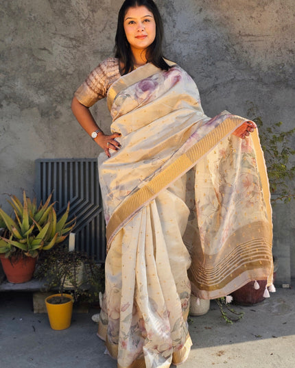 Ivory Blossom Tussar Saree