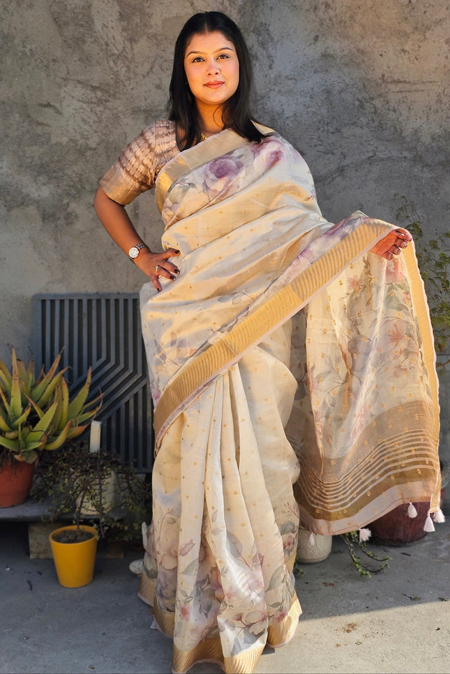 Ivory Blossom Tussar Saree