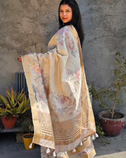 Ivory Blossom Tussar Saree
