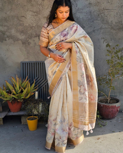 Ivory Blossom Tussar Saree