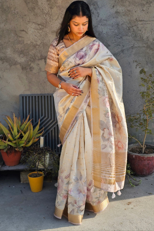 Ivory Blossom Tussar Saree