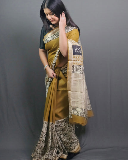 Mustard Maheswari Silk Saree