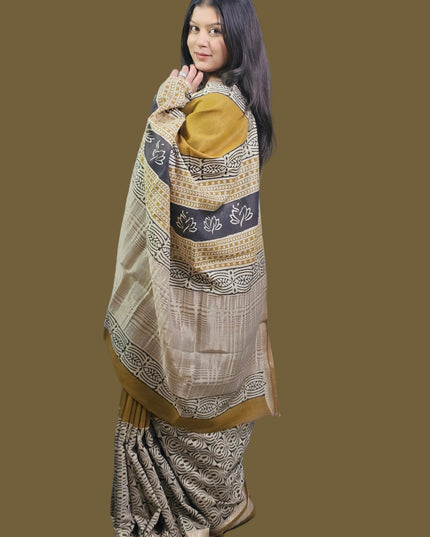 Mustard Maheswari Silk Saree