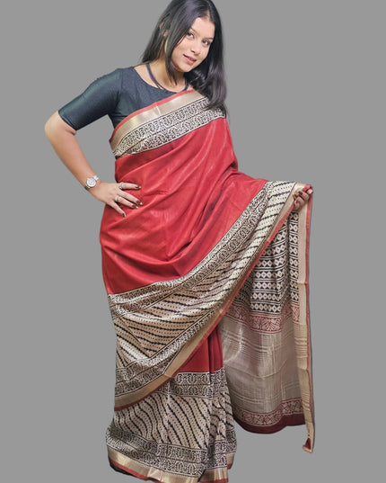Red Maheswari Silk Saree