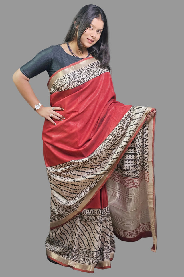 Red Maheswari Silk Saree