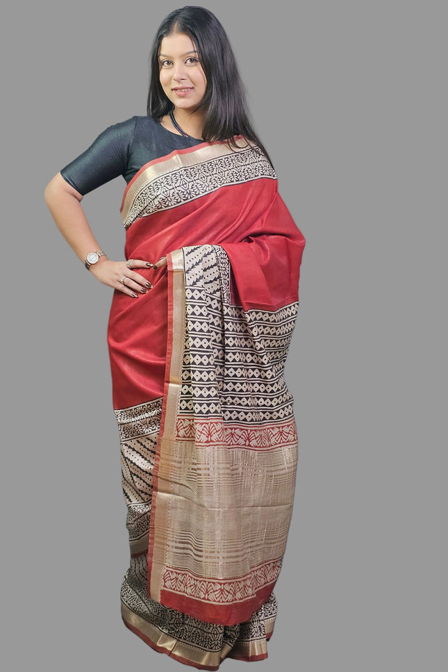 Red Maheswari Silk Saree