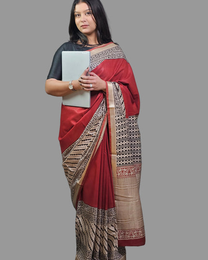 Red Maheswari Silk Saree
