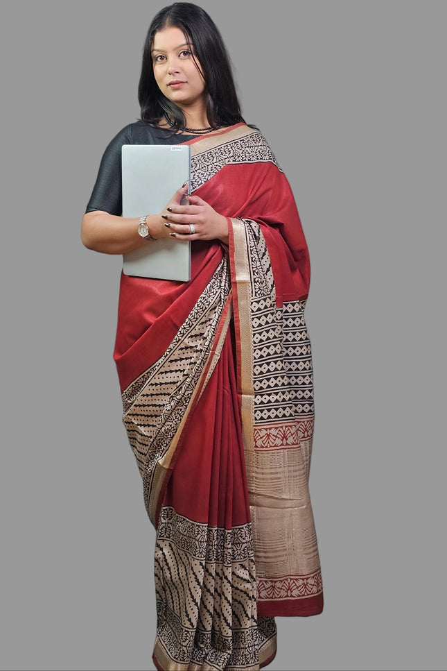 Red Maheswari Silk Saree