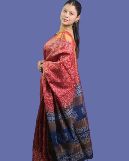 Ranga Rasa Red & Blue Silk Saree