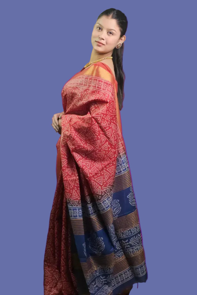Ranga Rasa Red & Blue Silk Saree
