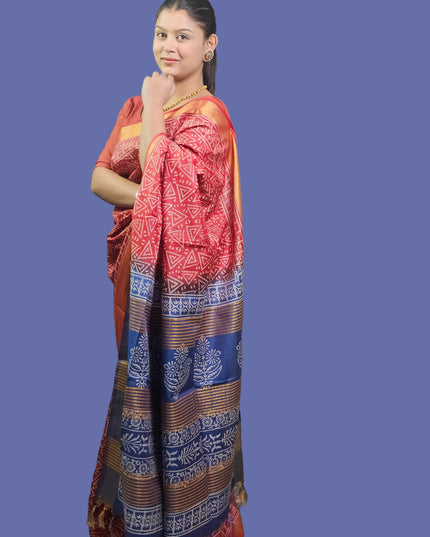 Ranga Rasa Red & Blue Silk Saree
