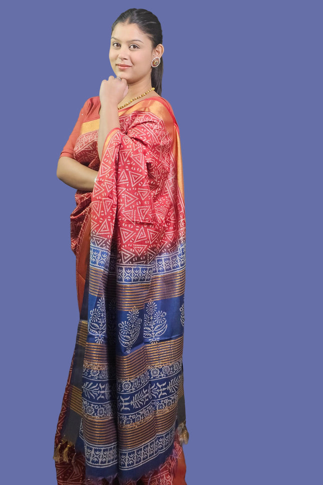 Ranga Rasa Red & Blue Silk Saree