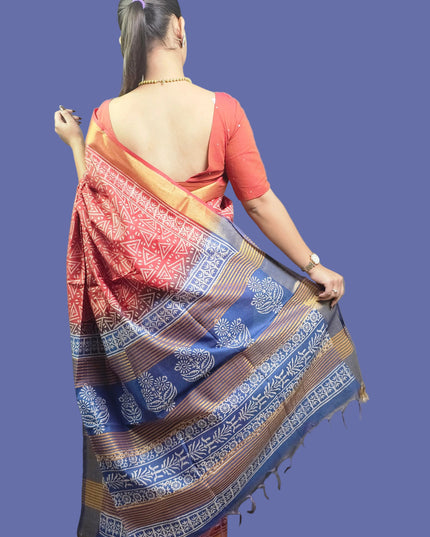 Ranga Rasa Red & Blue Silk Saree