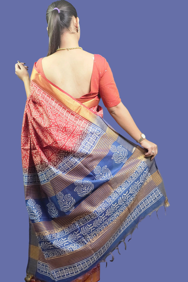 Ranga Rasa Red & Blue Silk Saree