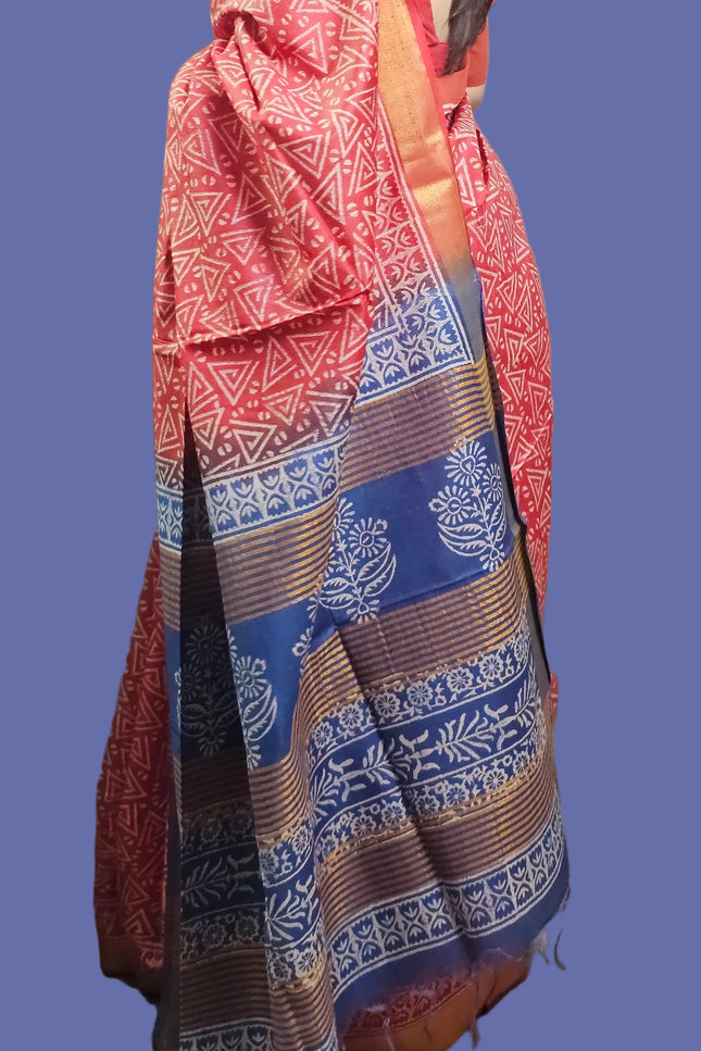 Ranga Rasa Red & Blue Silk Saree