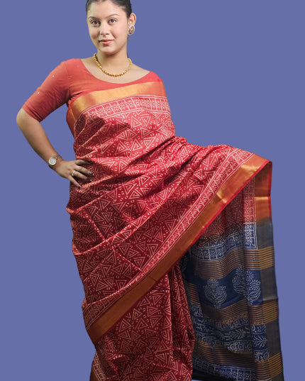 Ranga Rasa Red & Blue Silk Saree
