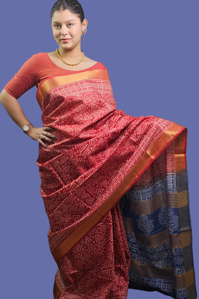 Ranga Rasa Red & Blue Silk Saree