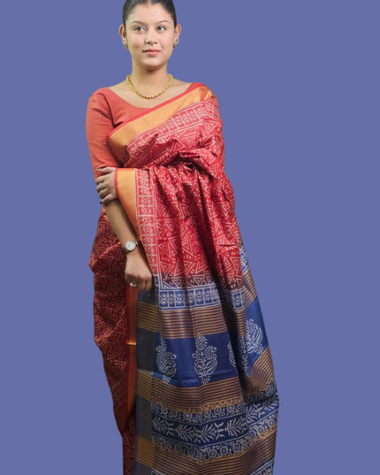 Ranga Rasa Red & Blue Silk Saree