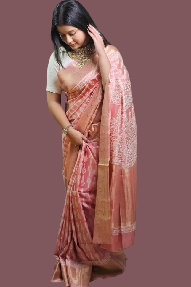 Pink Blush Russian Silk Saree