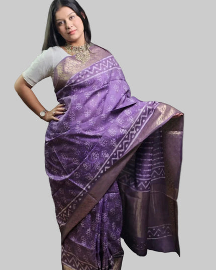 Lustrous Lavendar Russian Silk Saree