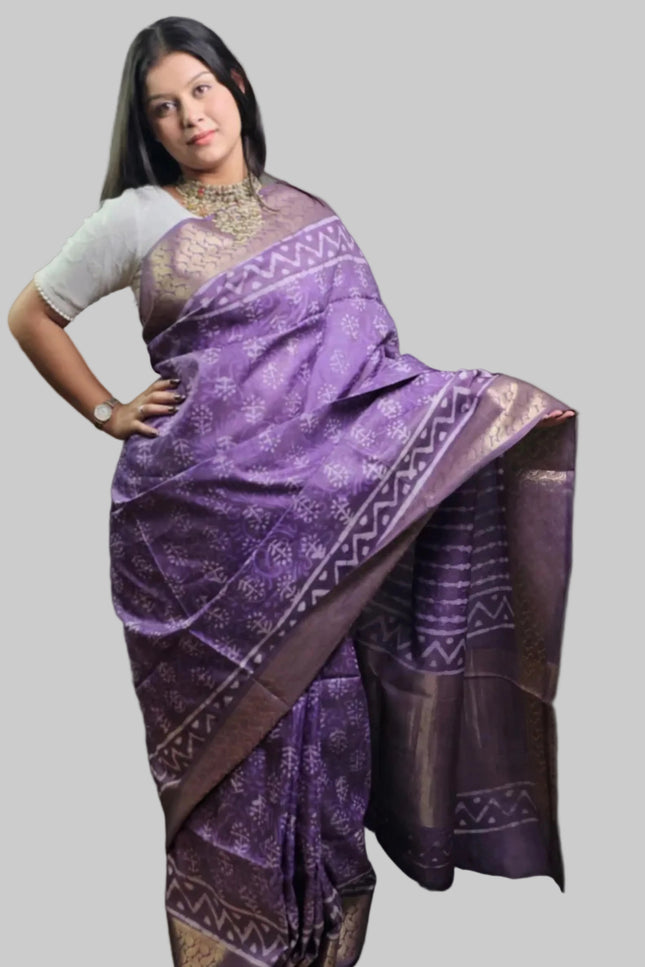Lustrous Lavendar Russian Silk Saree