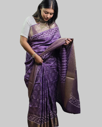 Lustrous Lavendar Russian Silk Saree