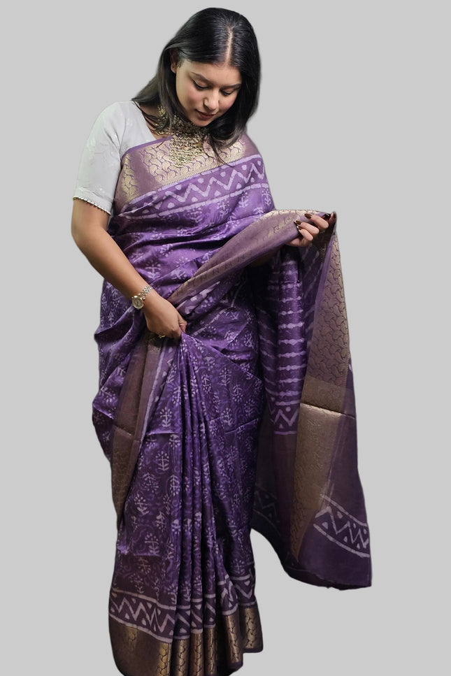 Lustrous Lavendar Russian Silk Saree