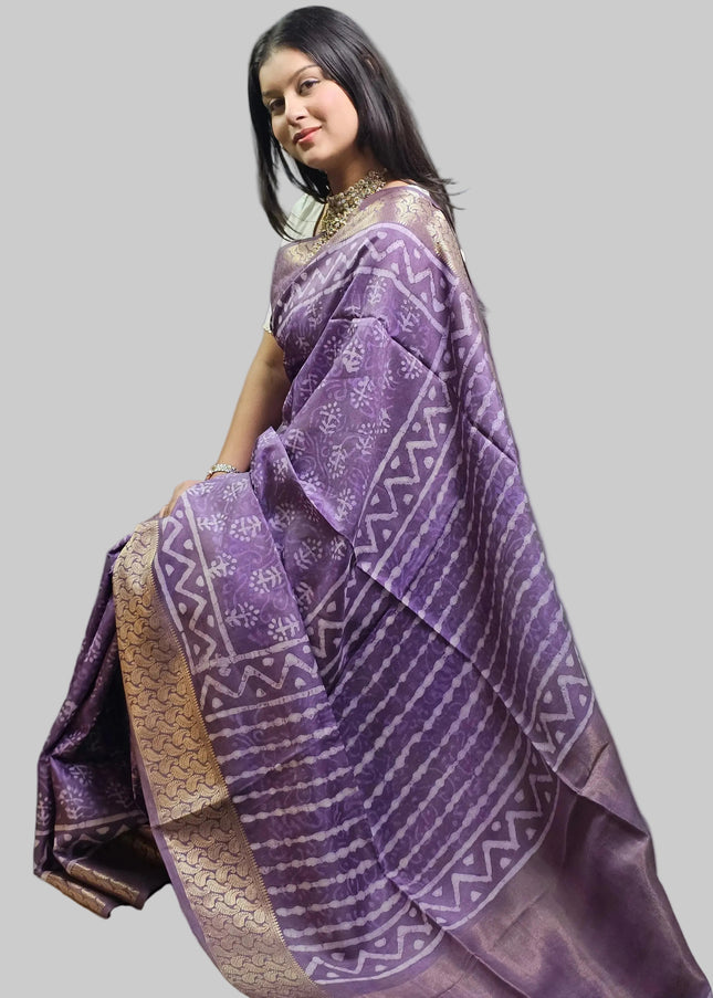 Lustrous Lavendar Russian Silk Saree