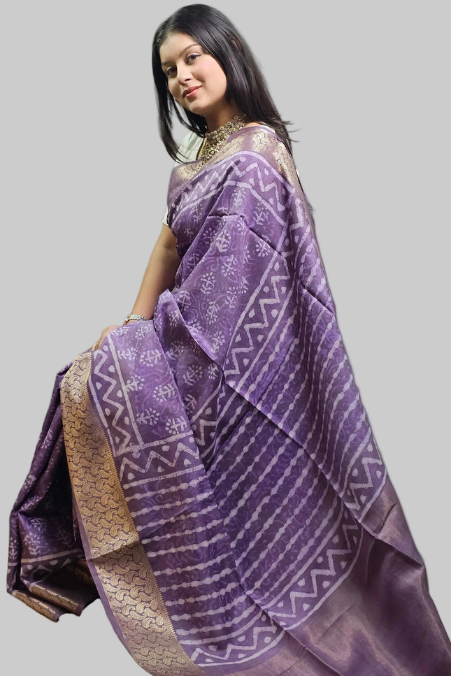 Lustrous Lavendar Russian Silk Saree