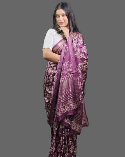 Vintage Berry Bloom Crepe Silk Saree