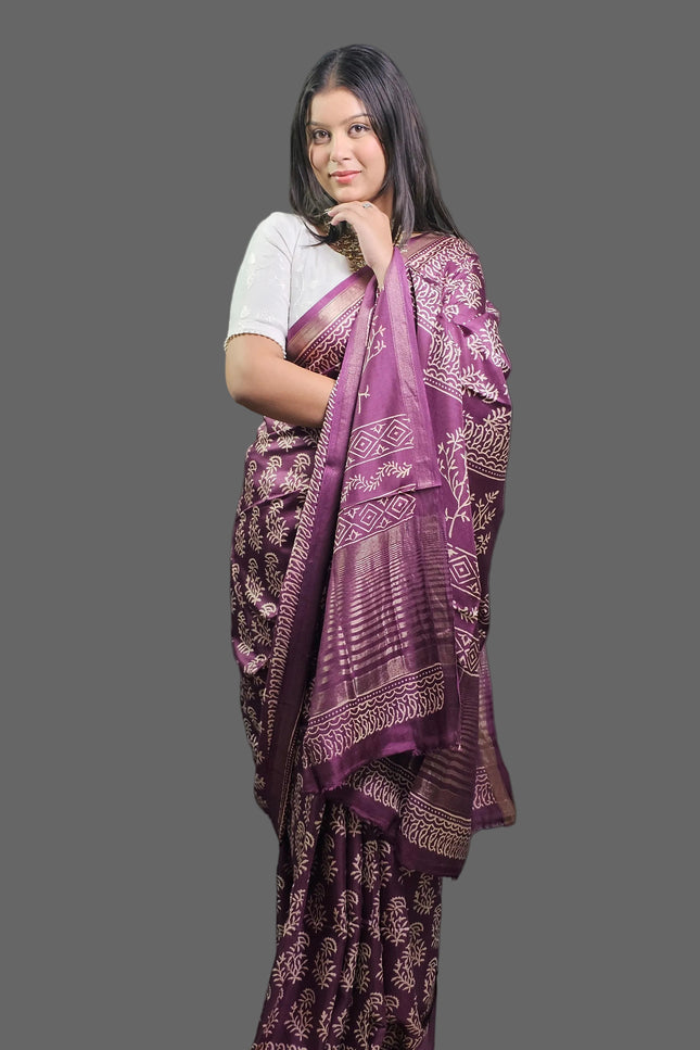 Vintage Berry Bloom Crepe Silk Saree