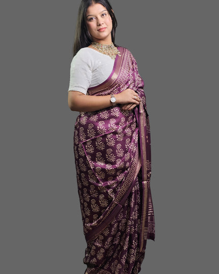 Vintage Berry Bloom Crepe Silk Saree