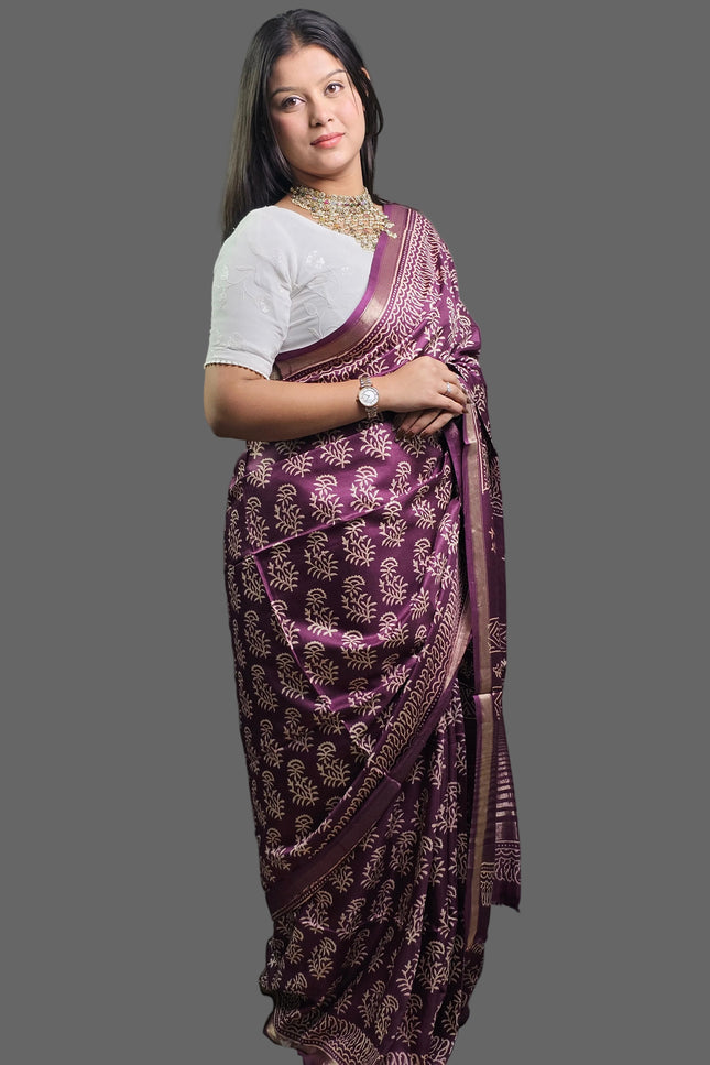 Vintage Berry Bloom Crepe Silk Saree