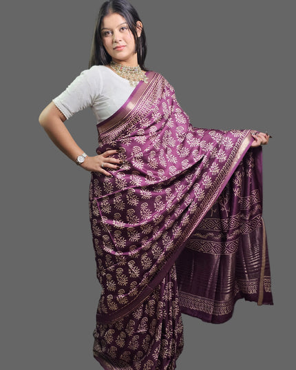 Vintage Berry Bloom Crepe Silk Saree