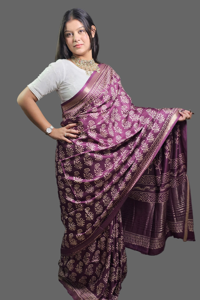 Vintage Berry Bloom Crepe Silk Saree