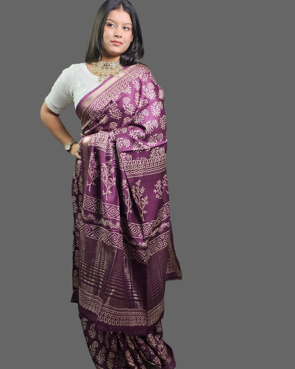 Vintage Berry Bloom Crepe Silk Saree