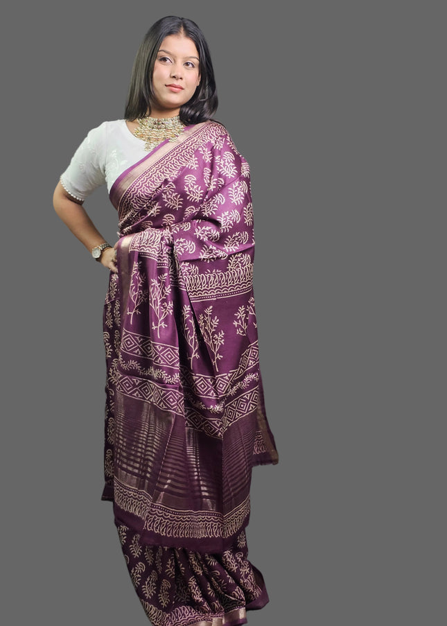 Vintage Berry Bloom Crepe Silk Saree